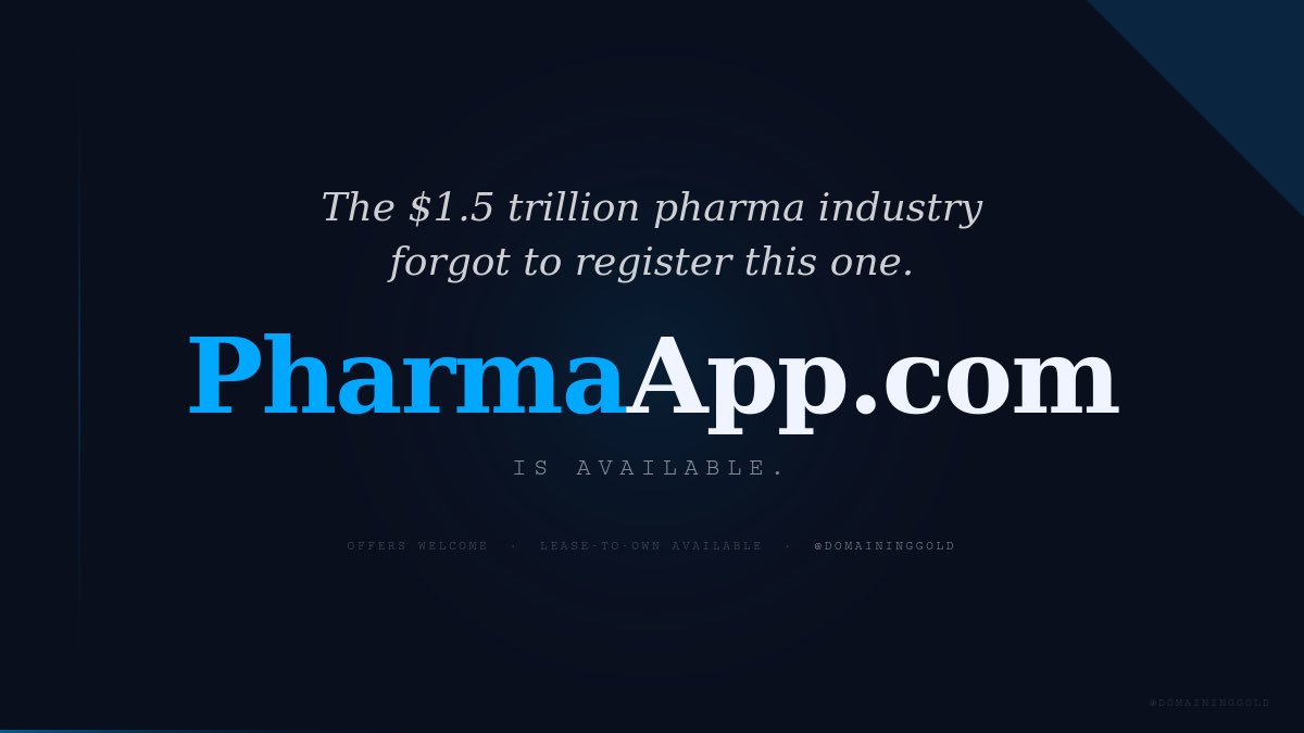 DomainingGold's tweet photo. The $1.5 trillion pharma industry forgot to register this one.

https://t.co/BzbxGqgQa1 is available.

#Domains #pharma https://t.co/DEA2V3RPnt