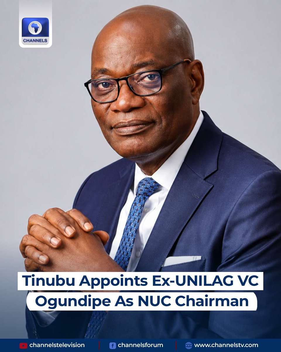 channelstv's tweet photo. President Bola Ahmed Tinubu has appointed Oluwatoyin Ogundipe as Chairman of the governing board of the National Universities Commission (NUC).

He succeeds Olufemi Aina, an emeritus professor, who resigned his appointment after less than one year in office.
President Tinubu appointed Aina in July last year, and the board members were inaugurated in November 2025.

https://t.co/IiyOsK7hkt