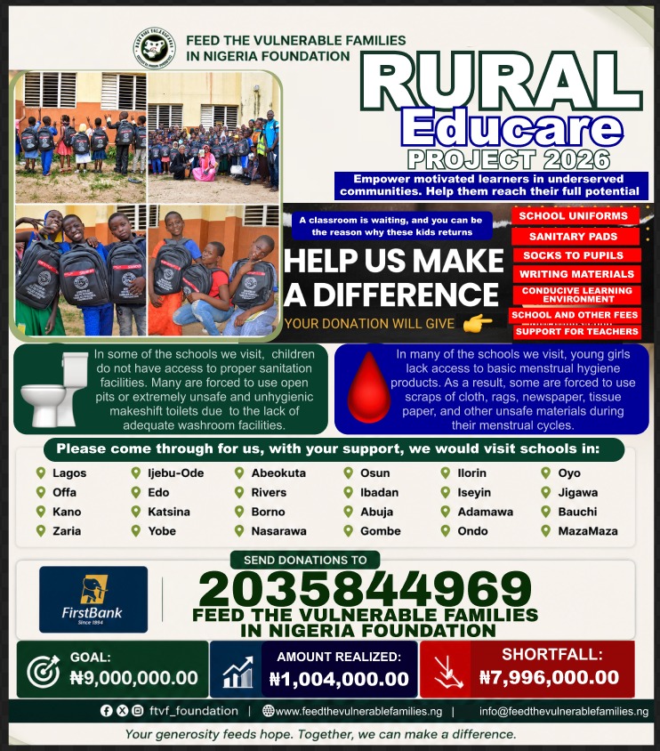 BarakatAdedoja's tweet photo. When orphans and out of school kids do not have access to basic educational necessities, &amp; are unable to pay school &amp; other fees, their motivation to attend and participate in school may be significantly reduced

2035844969
First Bank Plc
Feed the Vulnerable

Kindly donate today https://t.co/lGkn248iRZ