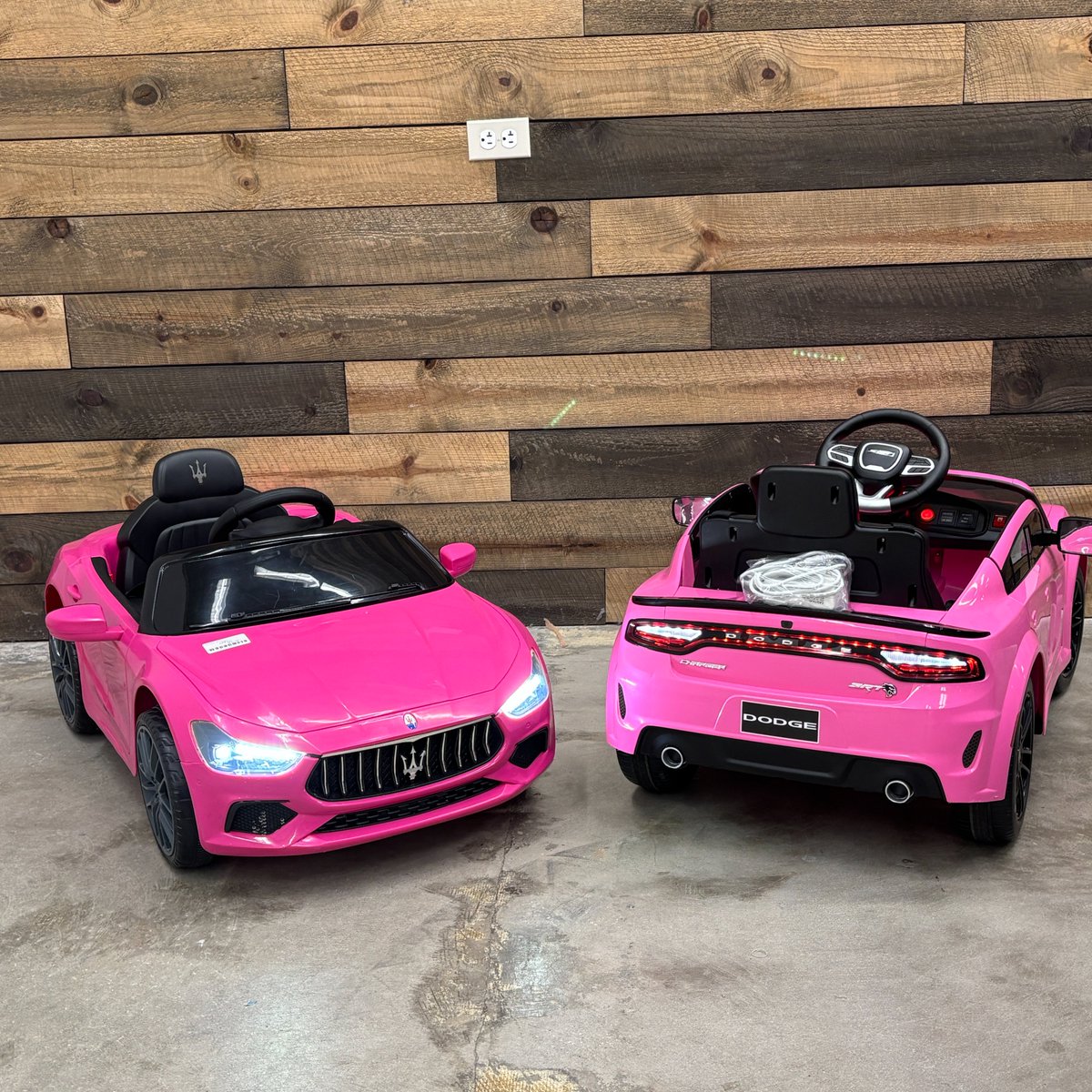 AvidDiva's tweet photo. The thrift store I work at is for profit. We make an offer based on what people bring and then the waiting game begins. Today when I arrived we had two riding cars, pink, lights and radio included. It sells for $250. The Maserati sells for $500. We are selling them for $60ea. https://t.co/0RasPyRzUV