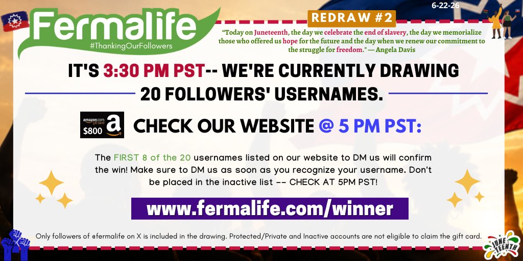 fermalife's tweet photo. 📢 We’re currently drawing 20 usernames for REDRAW#2. Check our website at 5PM PST to see if you are one of those listed on our website. The FIRST 8 OF THE 20 TO DM from the list will win! Remember, Redraw #2 is the last &amp; final redraw. CHECK at 5PM PST: https://t.co/2QOZDAnAum https://t.co/lhHniSMYf0