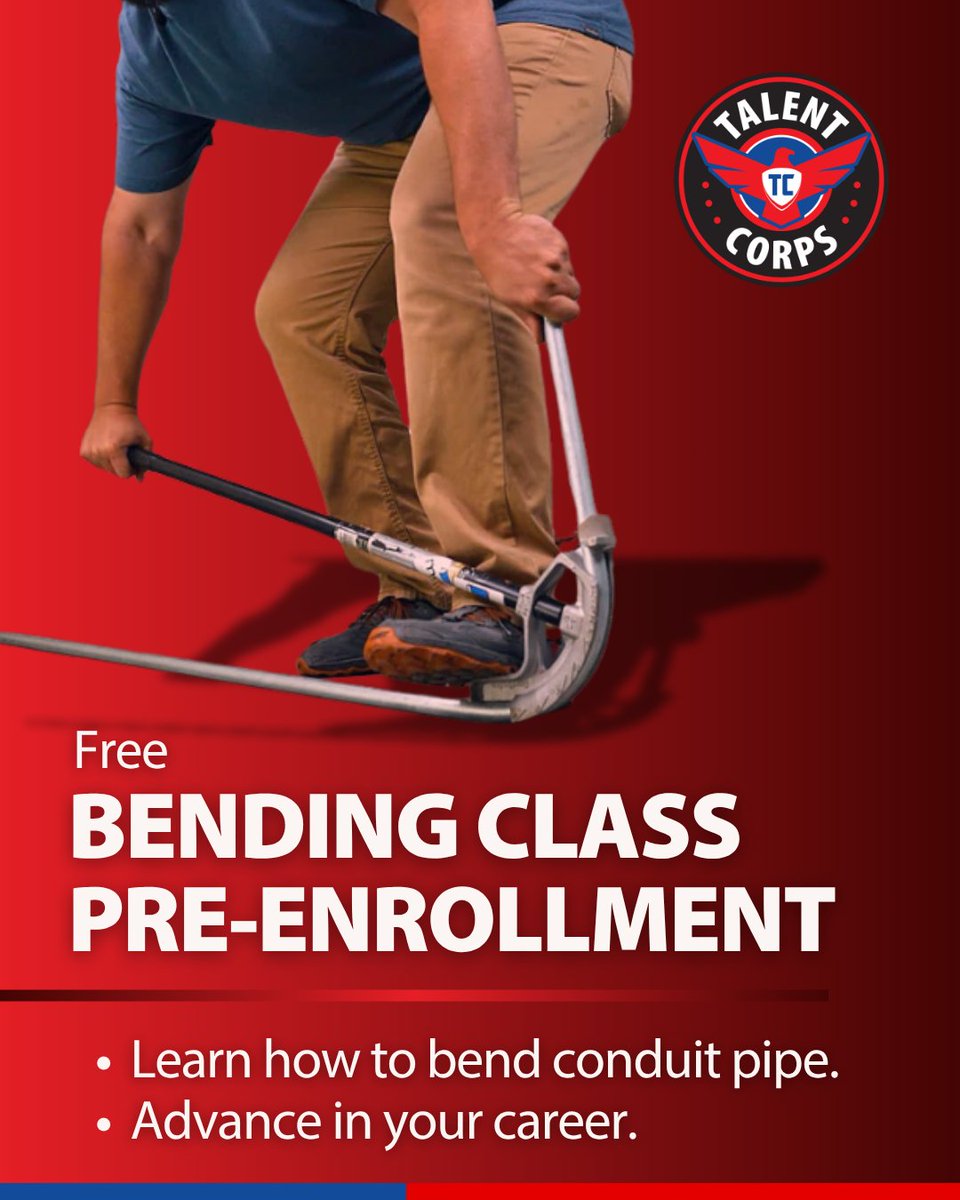 TalentCorps's tweet photo. We are developing a free class to teach the hands-on techniques required to shape metal tubing. Pre-enrollment is now open.
https://t.co/voZljjXL0K
We will contact you when the class opens. Plano, TX
#electricians #skilledtrades #constructionlife #builders #construction https://t.co/BKPJaqvEJY