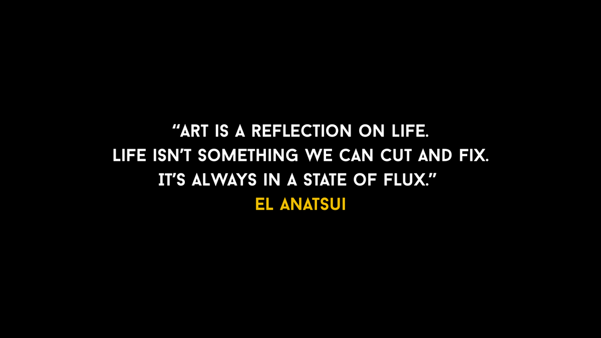 shokunin_dev's tweet photo. "Art is a reflection on life.
 Life isn’t something we can cut and fix. 
 It’s always in a state of flux." El Anatsui
💻🎨 #SharedQualities #ElAnatsui #CodingIsArt https://t.co/nAuo9sq6rD