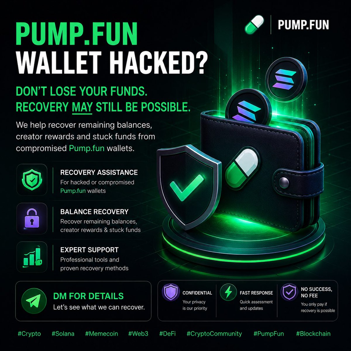 whoisdevgthu's tweet photo. ⚠️ https://t.co/x64vtbGgOF Wallet Hacked?

Lost access to creator rewards or stuck funds?
Remaining balances, creator rewards, and stuck funds may still be recoverable depending on the wallet’s condition

#Crypto #Solana #Memecoin #Web3 #DeFi #CryptoCommunity #PumpFun #Blockchain https://t.co/tmKq3Shy51