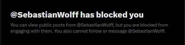 heart__of__oak's tweet photo. Only just now realized that Sebastian Wolff did block me, but seems like he only did so once the outrage died down. That's very funny but also telling.

Never let that man forget that he falsely accused a trans woman of being a pedophile just because she criticized him https://t.co/rpEDJOcvlk