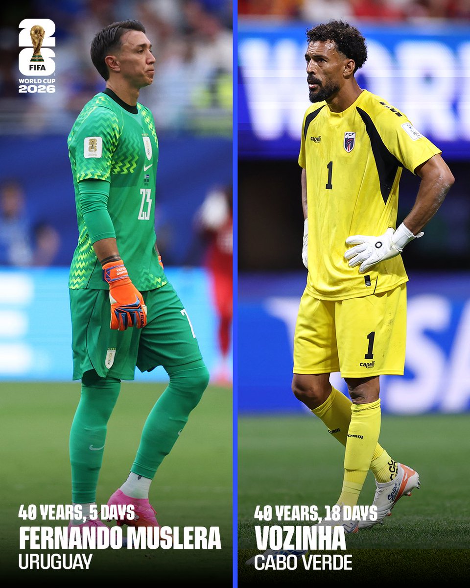 FIFAcom's tweet photo. Did you know: Uruguay’s Fernando Muslera and Cabo Verde’s Vozhina became the first pair of players over the age of 40 to meet in a @FIFAWorldCup match? 🙌 https://t.co/k4THsFKRpb