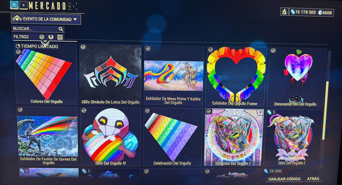 karrhidhol's tweet photo. Que nadie se olvide de reclamar en el Mercado de Warframe las paletas de colores y diferentes decoraciones del Orgullo, que están a 1 crédito y ayuda con el verdadero endgame, el Fashionframe 😂 https://t.co/12eav7S5lZ