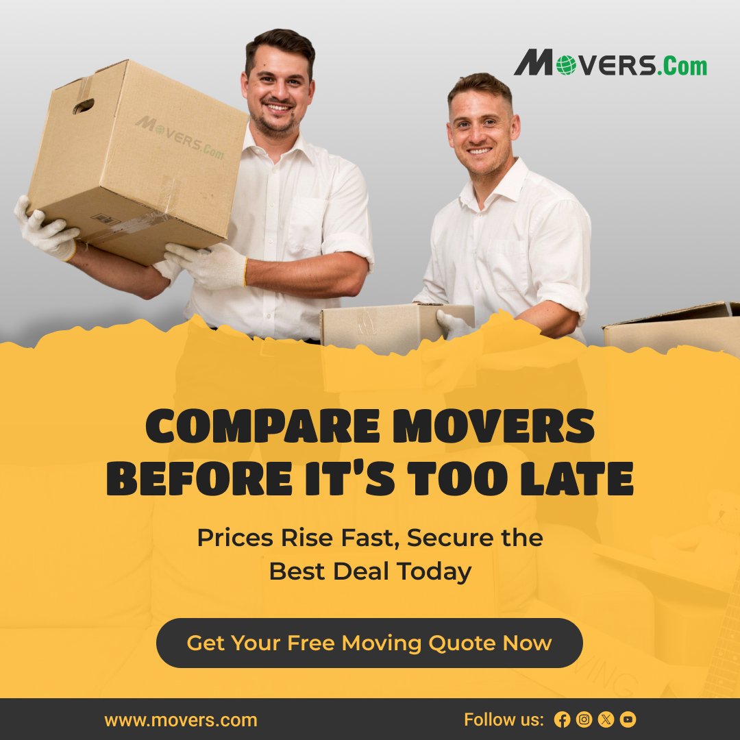 MoversCom's tweet photo. Planning a move? Don’t wait until prices spike ⏳

🚀 Compare movers in minutes and book with confidence.
👉 Get your free quote today before slots fill up!

#MovingTips #CompareMovers #MovingDeals #MoveSmart #MovingDay #Relocation #MovingHelp #SaveOnMoving #MovingQuote https://t.co/MTXYG9kXET