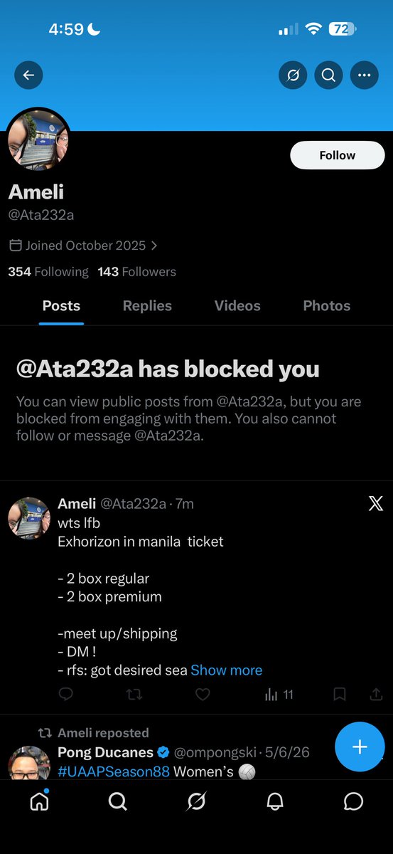 thedanigurl's tweet photo. ‼️SCAMMER ALERT‼️

Again, please do not interact with Ameli (Ame232a). 😮‍💨 Hindi po totoo ang Exhorizon ticket na binebenta nya! 😩

Hihingian ka nya ng dp for ticket reservation pero yung ticket is fake! 😭 Nabiktima na nya kami ng kaibigan ko. 🤧

#EXhOrizoninManila #EXO https://t.co/1nUepXrljt