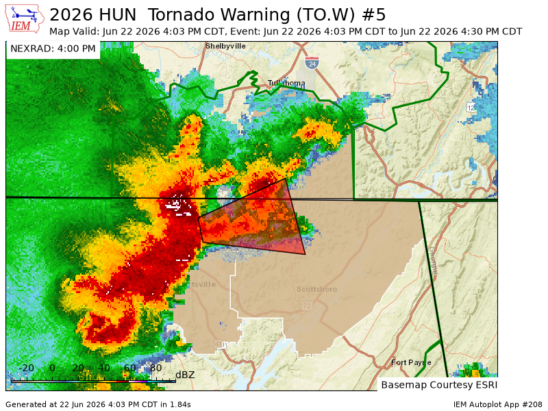 CamutoWHNT's tweet photo. HUN issues Tornado Warning [tornado: RADAR INDICATED, hail: <.75 IN] for Jackson, Madison [AL] and Franklin [TN] till 4:30 PM CDT https://t.co/AGMKyOxny1 https://t.co/EhtIGIV94C