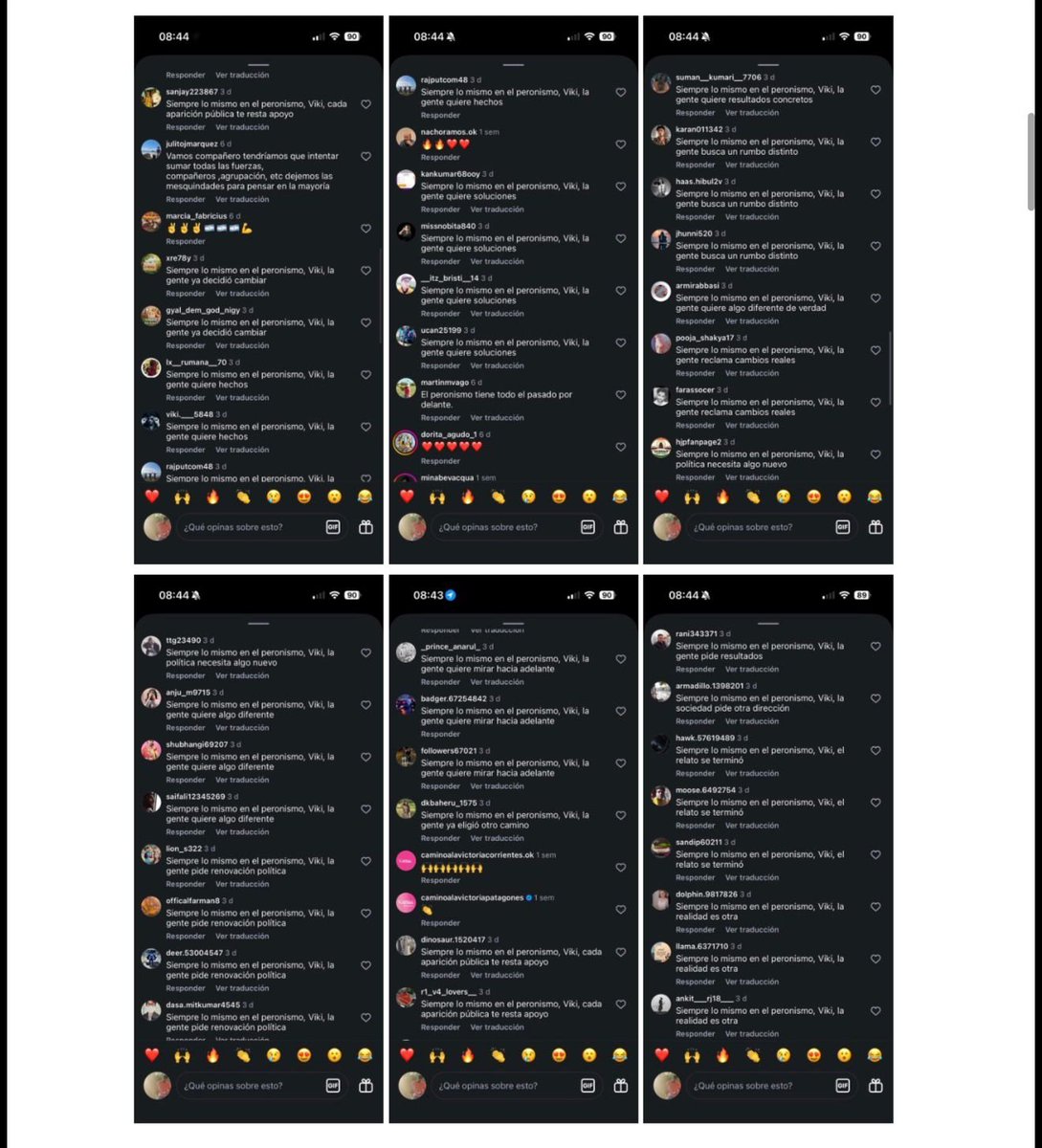 vtolosapaz's tweet photo. DIME CUÁNTO GASTÁS PARA ATACARME Y DIRÉ CUÁNTO MIEDO ME TENÉS.

Hace 96 hs detectamos con mi equipo que hay algunos muy preocupados por lo que estamos haciendo en la organización del peronismo. Una granja de bots operando coordinadamente contra mí en Instagram y otras redes. Más de 1000 comentarios idénticos en 4 días. Todos con la misma fórmula: "Siempre lo mismo en el peronismo, Viki,….(y ahí aplicaban variaciones …)" 126 variantes únicas de remate para cada mensaje.

La operación comenzó el lunes 15 de junio invadiendo todas mis publicaciones, justo después de nuestro acto en Concepción del Uruguay. Incluso se animaron a bastardear el mensaje en memoria de nuestra querida Taty Almeida.

Mi equipo se puso a analizar cuentas de otros compañeros de mi espacio político y del peronismo. No detectaron nada parecido en la última semana. ¿Entonces es en contra mío? ¿Tiene que ver con el Peronismo Debate? ¿Quieren desanimarme?

Qué importante que soy para algunos. Hasta gastan dinero para financiar operaciones en mi contra. Me hacen más fuerte.

No es opinión espontánea de usuarios reales. No son personas reales. Es una operación financiada y direccionada. Identificamos ya 764 usuarios falsos.

Le recomiendo al "ideólogo" que sea menos obvio.

Les muestro las pruebas. 👇 (perdón el embole)