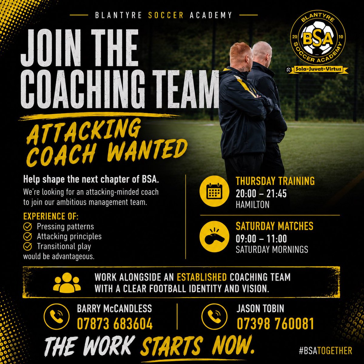 BSAMensAmateurs's tweet photo. We’re still recruiting… and if you enjoy coaching why not come and join us? We’re looking for another coach to join the coaching team. 

The club is awesome even if we do say so ourselves and we are moving to our own facility in Blantyre soon. Come join the team! @scottish_aff https://t.co/8FNX45UINW