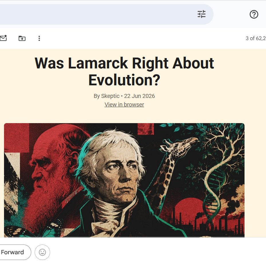 schmittpaula's tweet photo. Just leaving this here for the record: Skeptic magazine's newsletter is helping promote and rehabilitate Lamarck's ideas. Interesting timing. 
Notice the gushing tone. Très intéressant. Did they get some briefing on the upcoming disclosure?😉 https://t.co/BDsauXfIP9