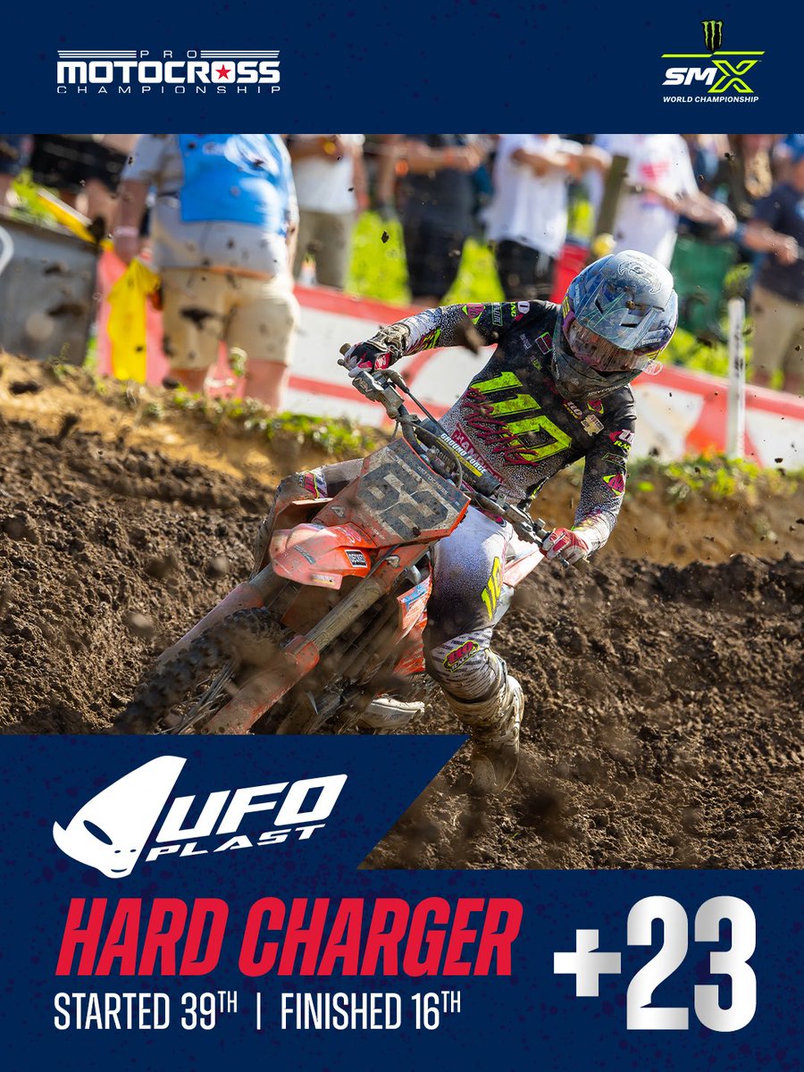 ProMotocross's tweet photo. Grant Harlan earns the UFO Plast Hard Charger Award this week for his 450MX moto 2 push from 39th to 16th! ⚡️ 

#ProMotocross #SMX #UFOPlast https://t.co/a3jRSqNNrD