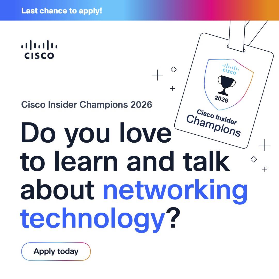 CiscoChampion's tweet photo. Ready to take your Cisco expertise to the next level? 🚀
The #CiscoChampion program is now accepting applications! Join an elite community of tech enthusiasts, gain exclusive access to Cisco innovations!

Apply here: https://t.co/hAKdmW57HJ https://t.co/5fm7GLtnbr