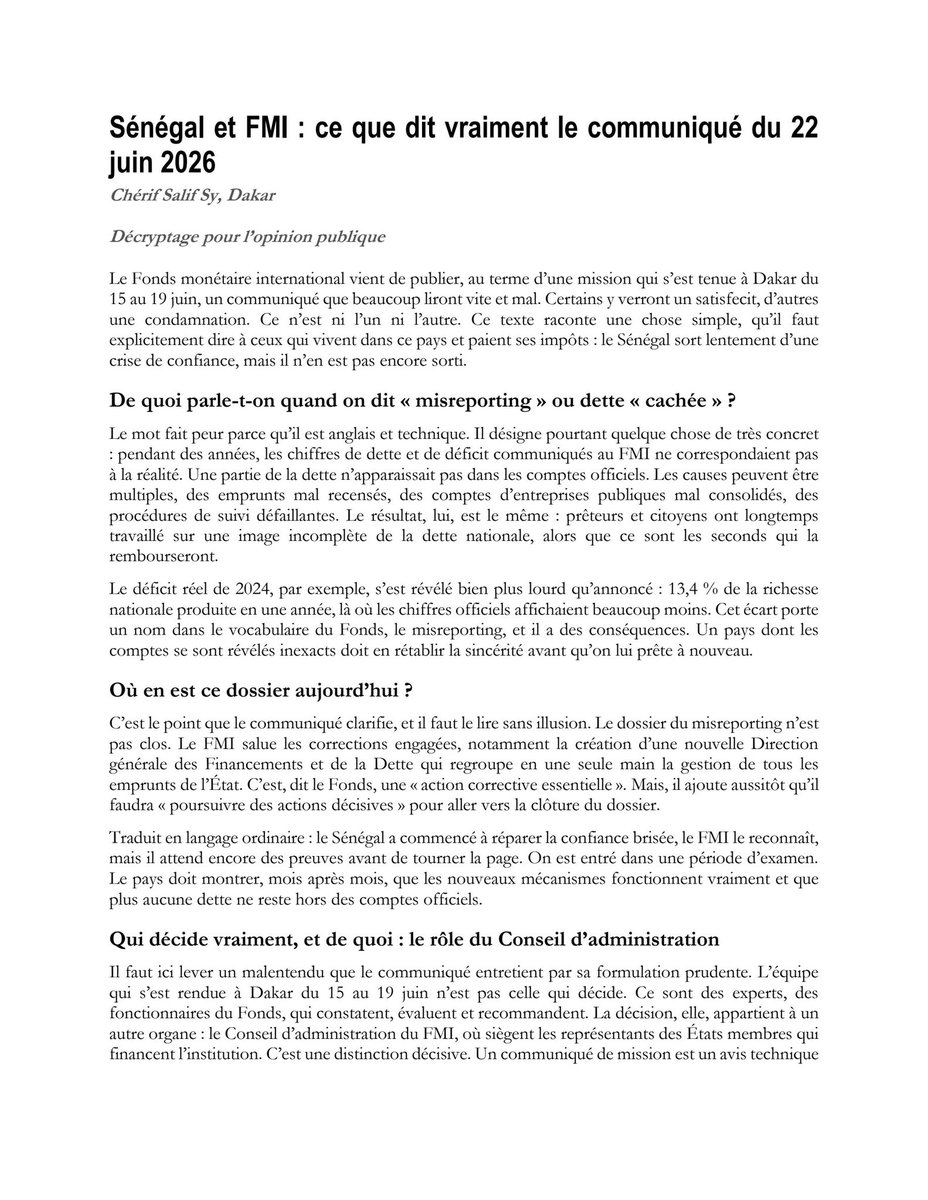 MadiambalD's tweet photo. Communiqué du FMI après sa mission au Sénégal https://t.co/0kxk3KFprV