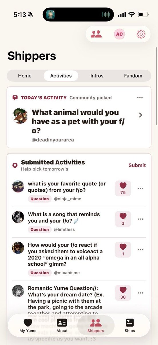 yumeshipapp's tweet photo. We've added a "Shippers" feature for talking with other yumeshippers!

- Intros and Profiles
- Fandoms
- Doubles (&amp; DNIs)
- Daily Activities

only on iOS for now until we're confident with the features (we read ALL feedback and requests). We'll follow up with Android soon! https://t.co/22inj9Sliv