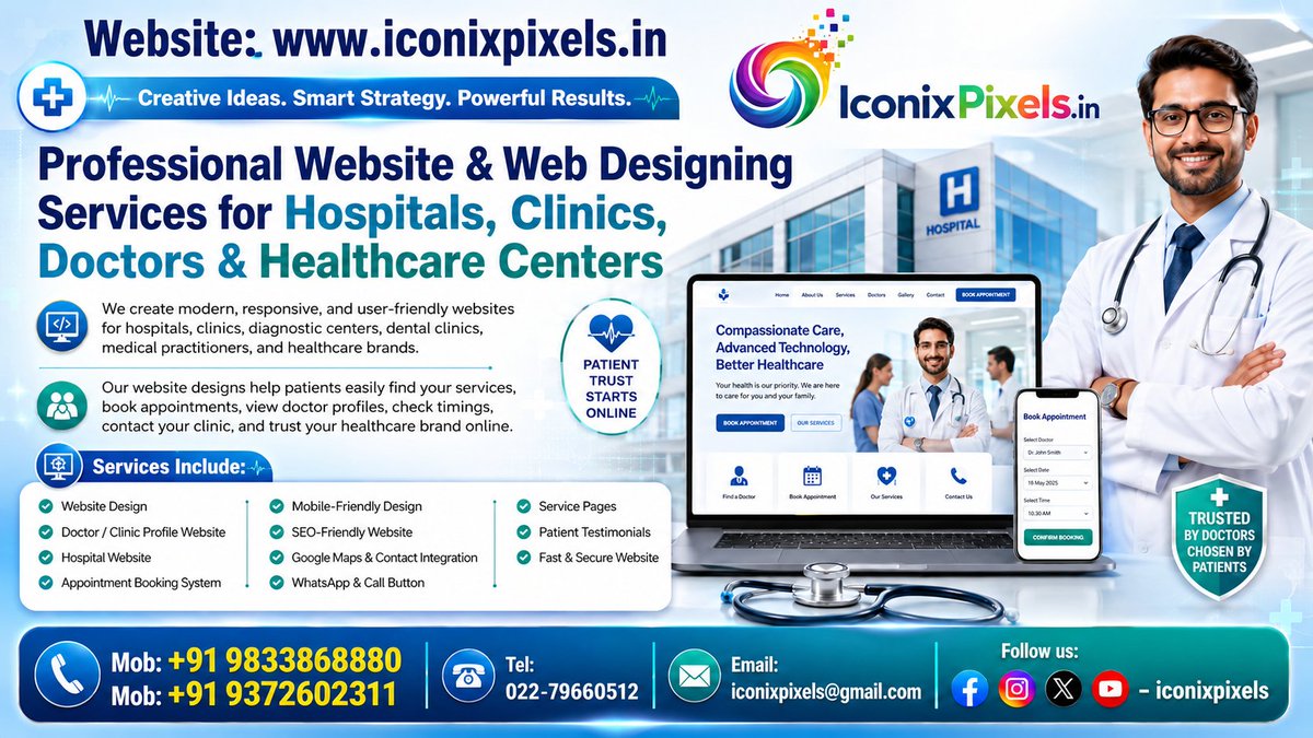 IconixPixels's tweet photo. 🌐 Build a Professional Online Identity for Your Hospital, Clinic or Healthcare Practice

#IconixPixels #WebsiteDesign #HealthcareWebsite #HospitalWebsite #ClinicWebsite #DoctorWebsite #MedicalWebsite #HealthcareMarketing #DigitalMarketing #AppointmentBooking #SEOFriendlyWebsite https://t.co/DqrUKEhQBD