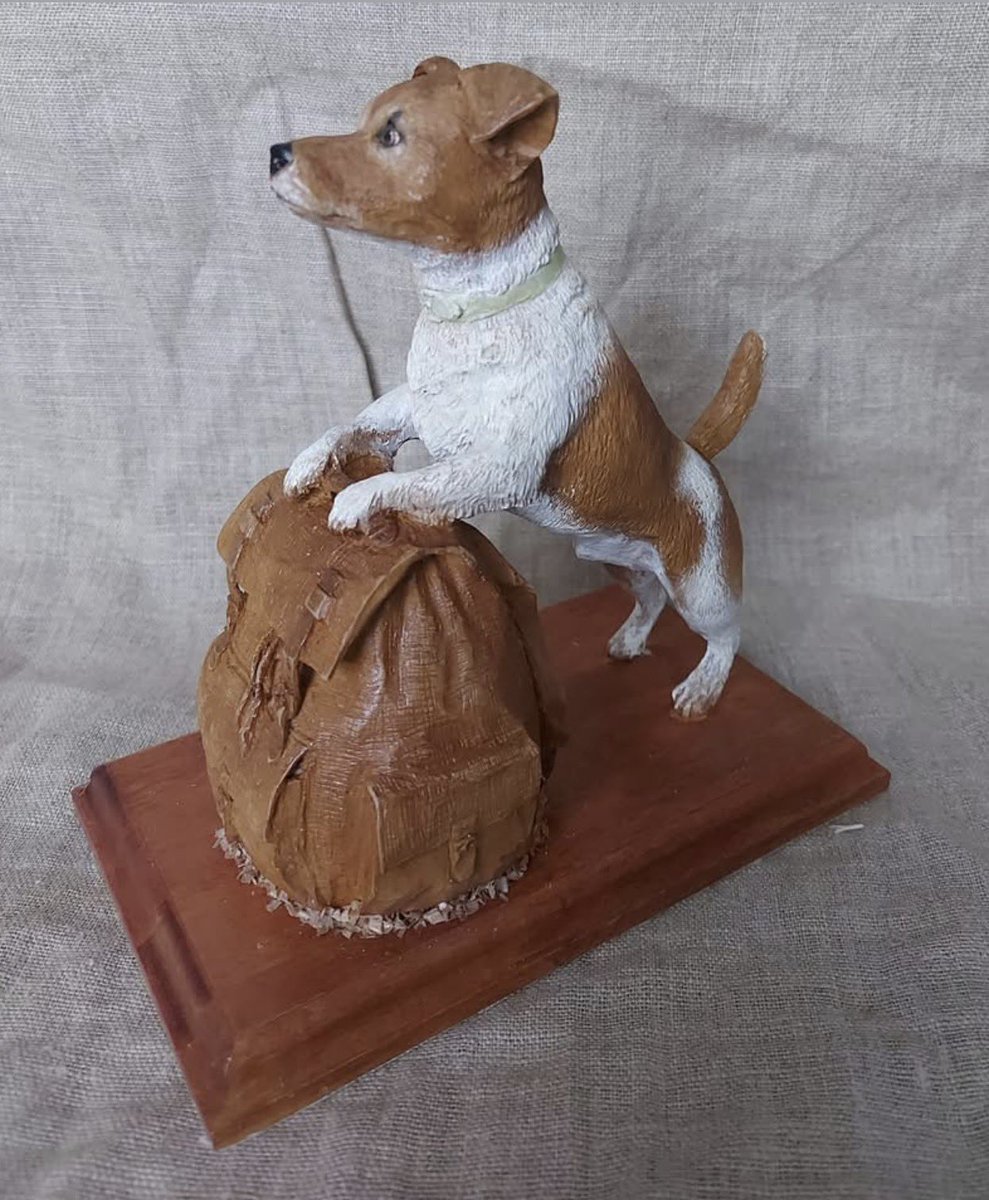 wrwassociation's tweet photo. Chainsaw carving in progress, another chainsaw’n carving complete with great detail. A beautiful carving of what I think is a Jack Russell waiting for his owner to take him for a walk a great little carving https://t.co/ZEZmSlMxtp