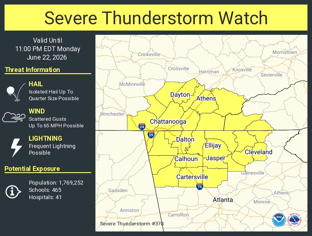 A severe thunderstorm watch has been issued for parts of Georgia, North ...