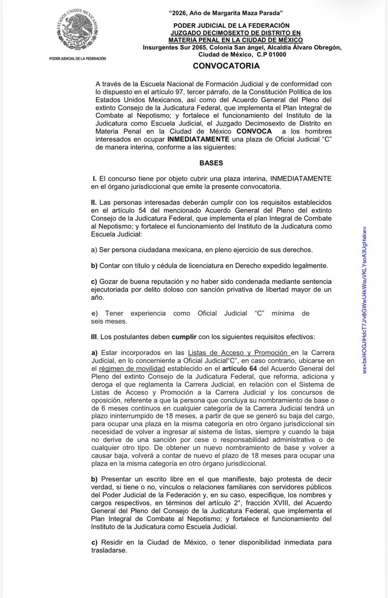 Karinaaozuna's tweet photo. Oportunidades Laborales: Poder Judicial de la Federación 🇲🇽

• Oficial Judicial “C” – [Juzgado Primero de Distrito en Materia de Concursos Mercantiles con residencia en la Ciudad de México y jurisdicción en toda la República Mexicana]

• Secretario Particular – [Juzgado Decimosexto de Distrito en Materia Penal en la Ciudad de México]

• Oficial Judicial “C” – [Juzgado Decimosexto de Distrito en Materia Penal en la Ciudad de México]

#PJF #PoderJudicialdelaFederación