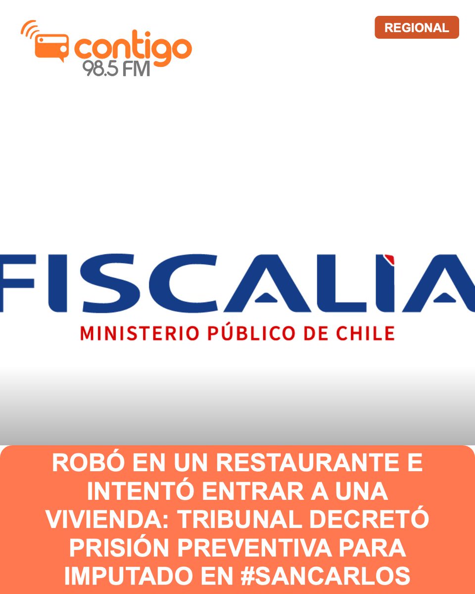 RadioContigoFm's tweet photo. Robó en un restaurante e intentó entrar a una vivienda: tribunal decretó prisión preventiva para imputado en #SanCarlos.

👉 https://t.co/7Cv8nkgKY1 https://t.co/KTp1pihLDT
