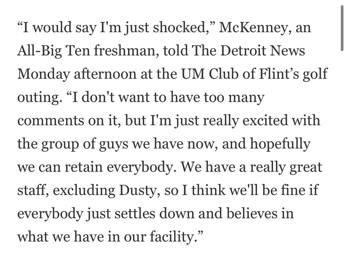BarstoolUofM's tweet photo. Trey McKenney was shocked that May left Michigan, but his plans to stay still remain the same. 

Great sign. 

Michigan players currently have a 15 day transfer portal window. https://t.co/ykxzeKw7AV
