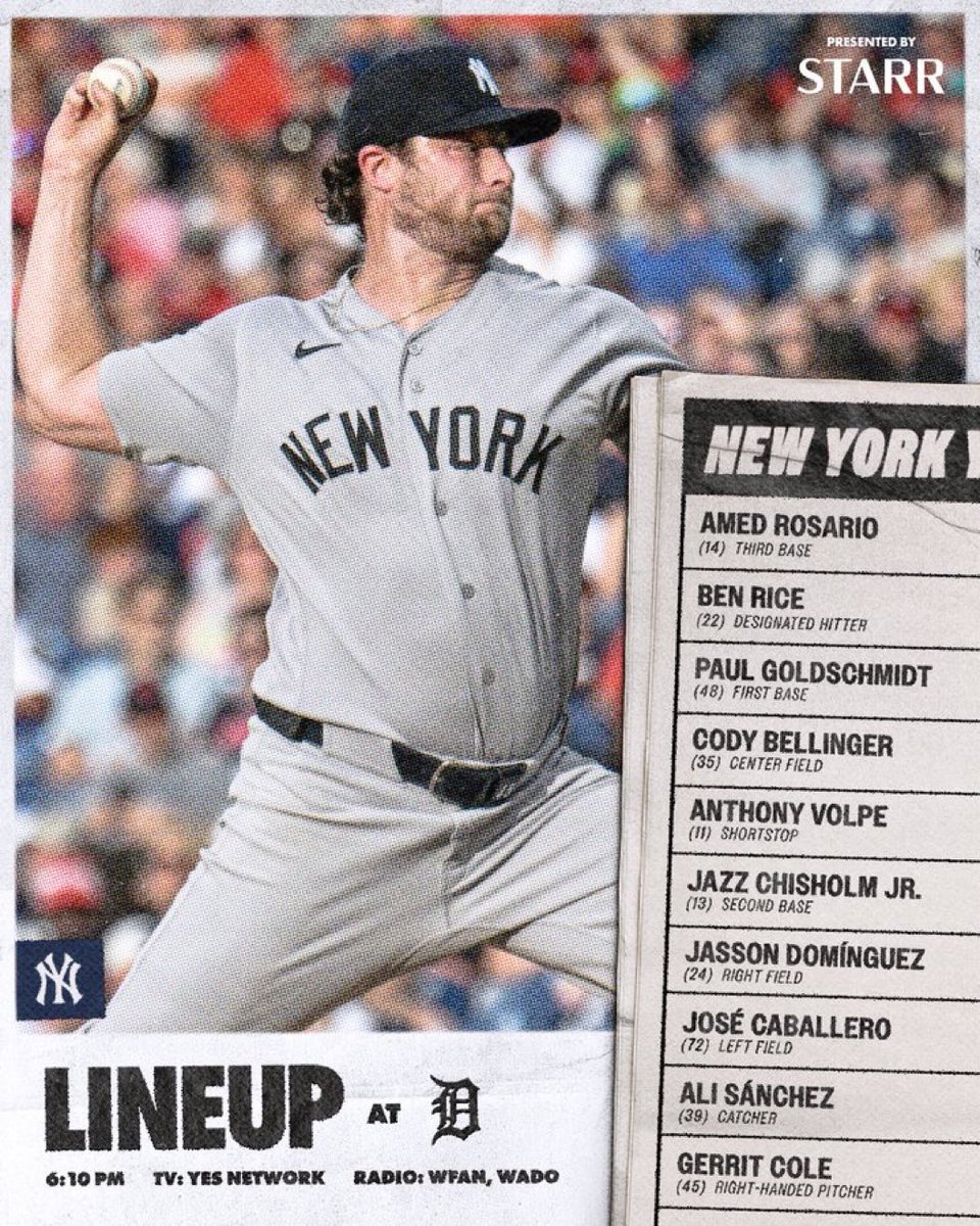 CoolYanksFan's tweet photo. #YankeesFans here's tonight's @Yankees lineup as @Yankees look to open this three game series with the @tigers with a different lineup and with @Yankees #AliSanchez catching 

#LetsGoYankees 
#RepBX vs #DNMW 
#YANKSonYES 
#GerritCole🚂
#YankeesBaseball 
#NYY vs #DET 
#Yankees https://t.co/bDaceFAIvQ