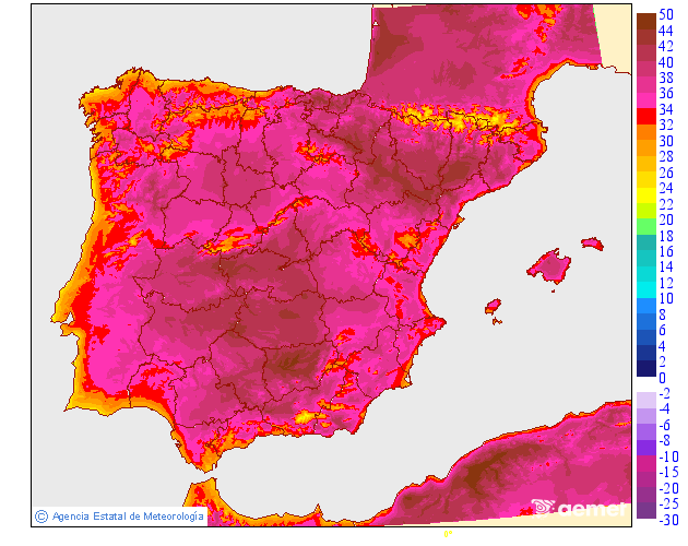 meteometeorito's tweet photo. Mañana será el pico de esta ola de calor, con máximas por encima de 35º en casi toda la Península y Baleares y llegando a 40º también en muchos puntos. Hay varios avisos rojos activos, mucha precaución en las horas centrales del día (la noche será dura también) https://t.co/cyZzTRGgpi