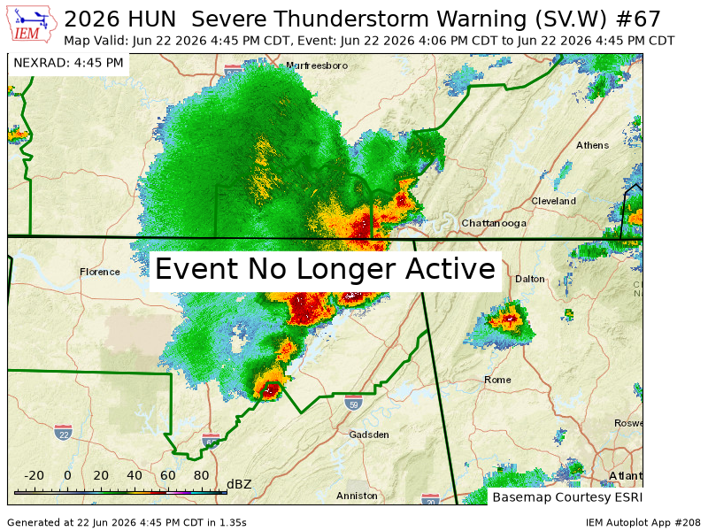alstormtracker's tweet photo. HUN expires Severe Thunderstorm Warning for DeKalb, Jackson, Madison [AL] https://t.co/dcOVnE7AHN https://t.co/2L8PAHnJiX