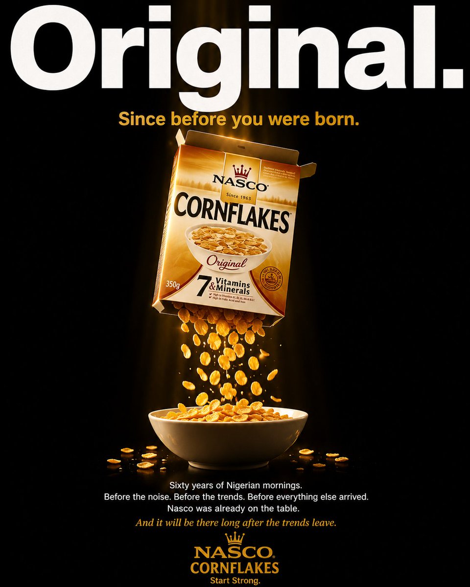 InkBYFaaVo's tweet photo. Day 19 of reimagining iconic brands with AI.

Nasco Cornflakes has been on Nigerian tables since 1963.

Be it breakfasts, a smart meal, or a sweet tooth, Nasco Cornflakes hit hard.
I created visuals of how we relate to the product emotionally.

Which one hits you? https://t.co/gemWw5TZDk