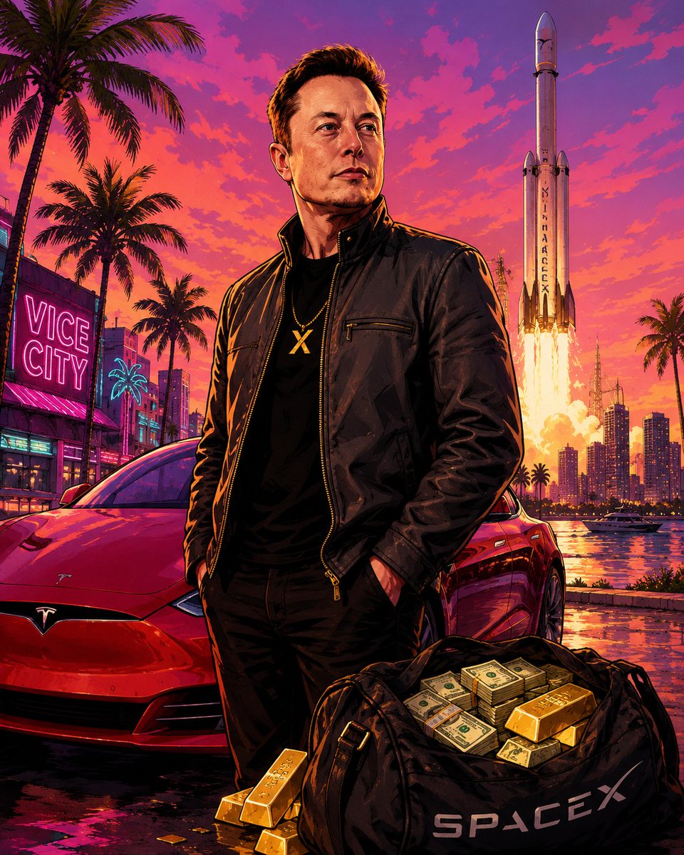 InkedEternally's tweet photo. Turned Elon Musk into GTA 6 character art. 
@elonmusk #elonmusk #gta #gta6 #characterart #SpaceX #Tesla #vicecity https://t.co/Tky9E1Lnnf
