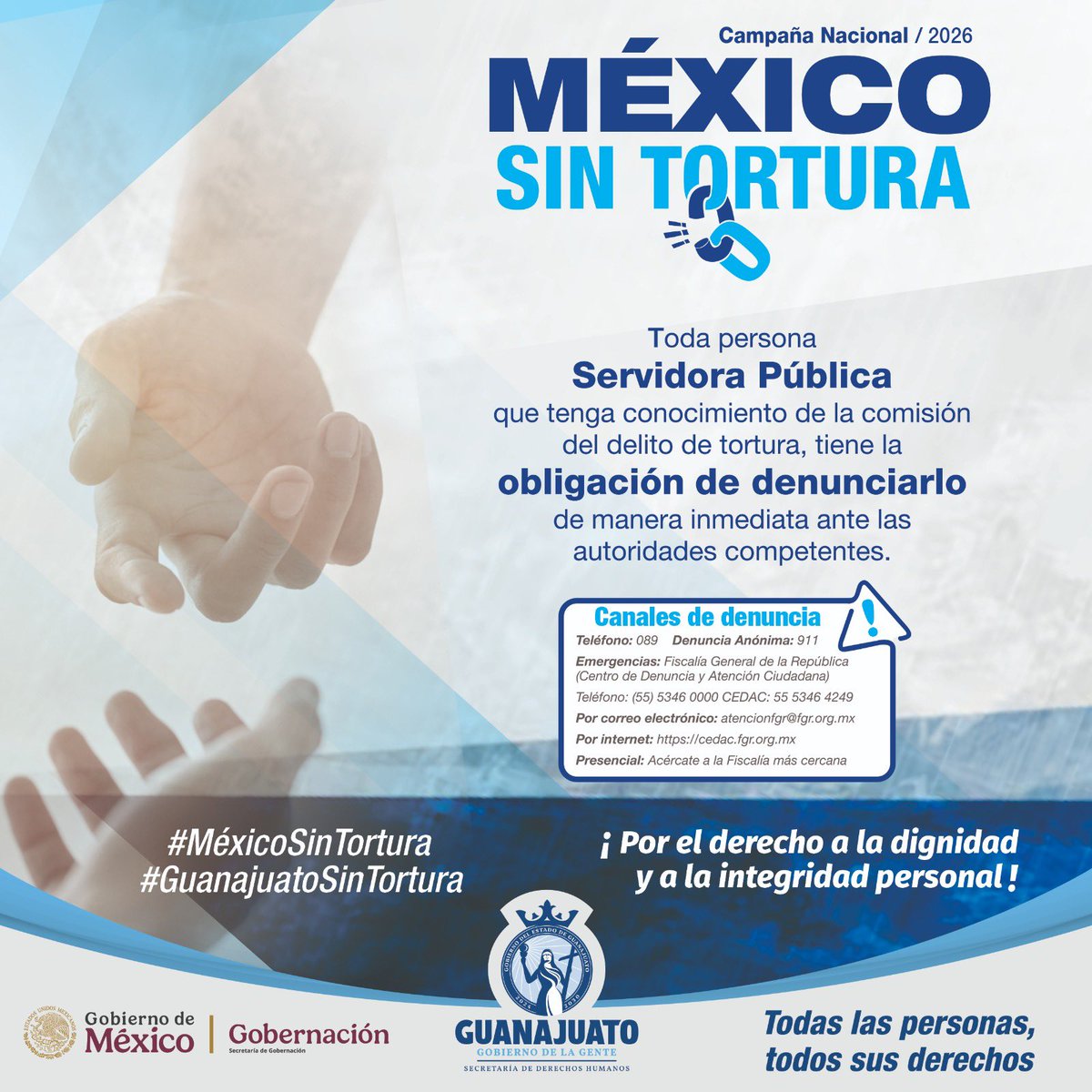 difgente's tweet photo. Nos unimos a la campaña nacional #MéxicoSinTortura 2026, impulsando acciones para la prevención de la tortura y promover una cultura de respeto, legalidad y protección de los #DerechosHumanos. https://t.co/Uh0x5CCuff