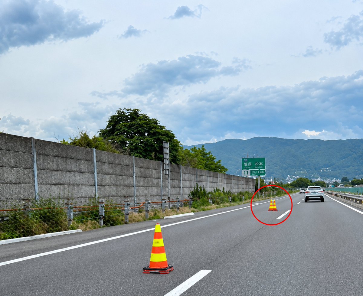 c_nexco_hachiko's tweet photo. 【9割の人が知らない高速道路の豆知識】

高速道路を走っていると、車線規制に遭遇することがありますよね。では問題です。

規制区間の終点を示す目印は？

答えは、「ラバコンを2本並べて設置すること」

高速道路を管理する者には当たり前でも、一般の方にはあまり知られていない話でした。 https://t.co/SxE8LHUFFm