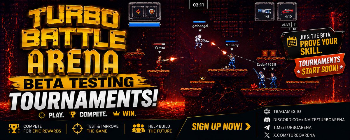 TurboArena's tweet photo. We will be starting Beta tournaments with rewards leading up to our TGE. Sign ups soon. Join our discord and telegram to
keep up to date.  Discord and TG links in comments. @web3gaming https://t.co/LYAL1UeFtN