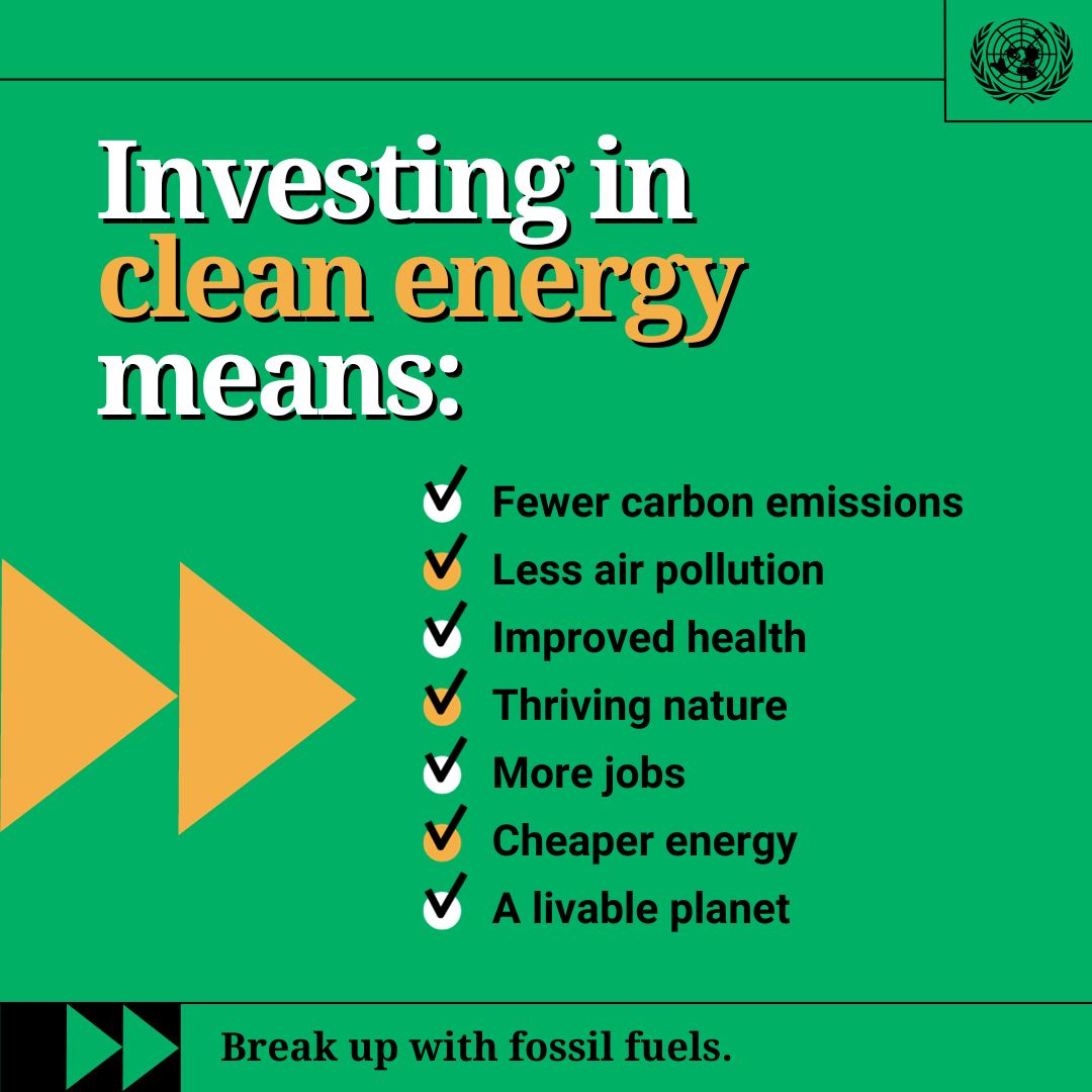 UNPhilippines's tweet photo. Why invest in renewable energy?

“Renewables are the cheapest, fastest and most scalable source of new electricity in most of the world.” - @UN Secretary General @antonioguterres

Here are five reasons why accelerating the transition to clean energy is the pathway to a healthy, livable planet. https://t.co/2GZoyAYYmB
