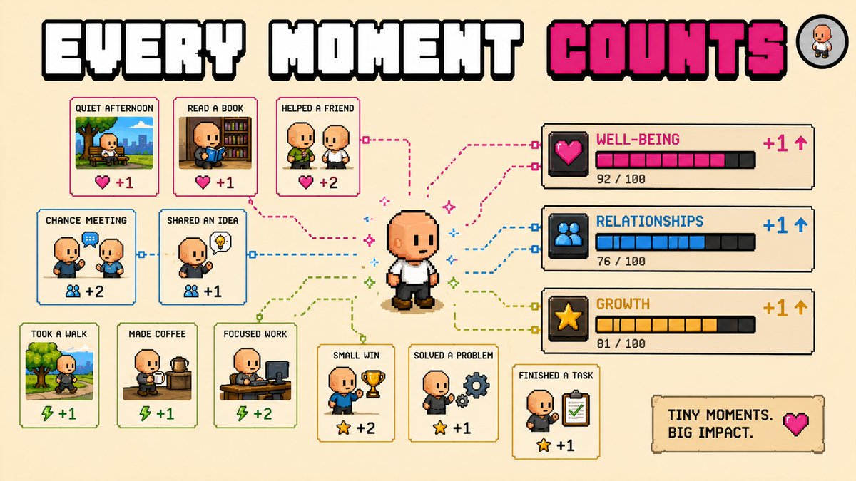 RealmSim's tweet photo. Nothing in a RealM life is just flavor text.

Every AI-generated event, even the small ones, nudges your stats in some direction. A quiet afternoon, a chance encounter, a tiny win or a small embarrassment, each one moves happiness, social standing, or stress by a little. None of it is decoration.

A life is not built from the big dramatic choices alone. It is the sum of a hundred tiny moments you barely registered, all quietly adding up to who your character became.