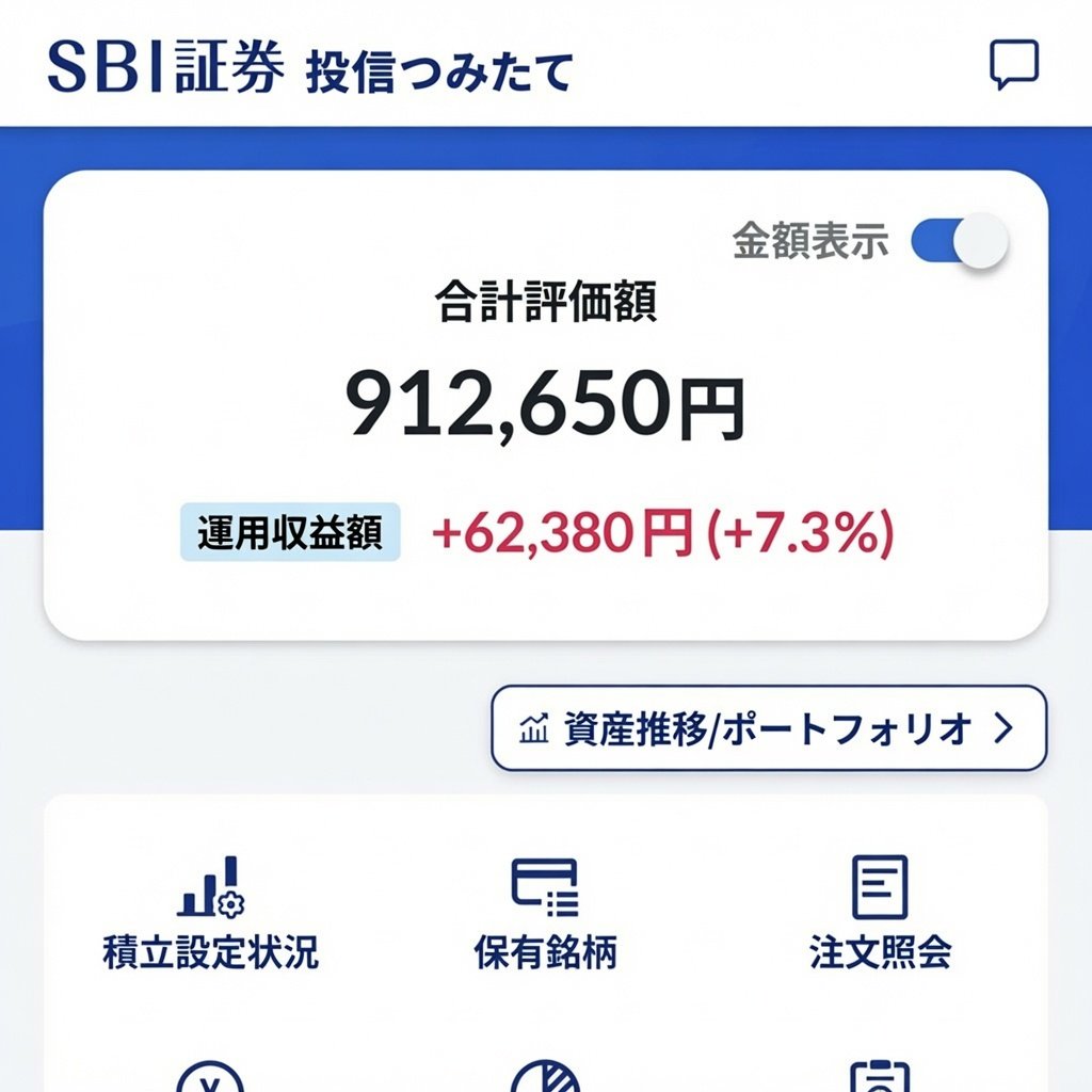 Sky050920's tweet photo. 新NISAやってて本気で「NISAやばい…！」って叫んでます😂
2026年6月現在、SBI証券の投信積立ランキングTOP10を月1万円ずつ全買い実験中！
【実績】
・合計評価額 912,650円（+62,380円 / +7.3%）
・つみたて投資枠 685,420円（-4.0%）
オルカン、S&amp;P500、NASDAQ100、全米株式など上位陣が強いですね✨ https://t.co/4ry9KhgVe5