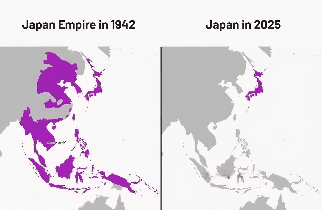 statsglobe's tweet photo. Japan Empire in 1942 vs Japan in recent times https://t.co/6ojdaJySuR