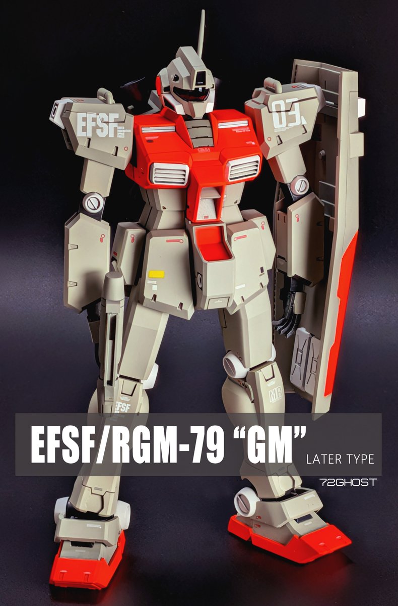 verM_p765's tweet photo. 1/100 RGM-79 "GM" LATER TYPE, ROLL OUT

今年の静岡HS・モデラーズクラブ合同展に
合わせて製作したGM後期生産型
所謂「SENTINEL0079版GM」
しっかり時間掛けて撮影し直しましたので
これで真の完成報告とします
デジタルモデリング＋3Dプリント出力での
フルスクラッチ作品となります
#ガンダムセンチネル #72GHOST