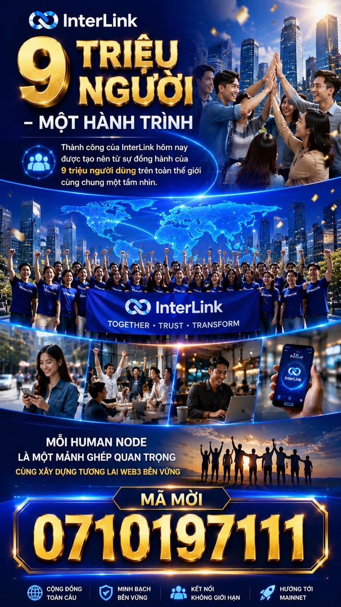 Trantuoimhp's tweet photo. 9 TRIỆU NGƯỜI - MỘT HÀNH TRÌNH
👏 Thành công của InterLink hôm nay được tạo nên từ sự đồng hành của 9 triệu người dùng trên toàn thế giới cùng chung một tầm nhìn.
#InterLink #ITLG #ITL 🎉🚀 https://t.co/qwPI16Vcib