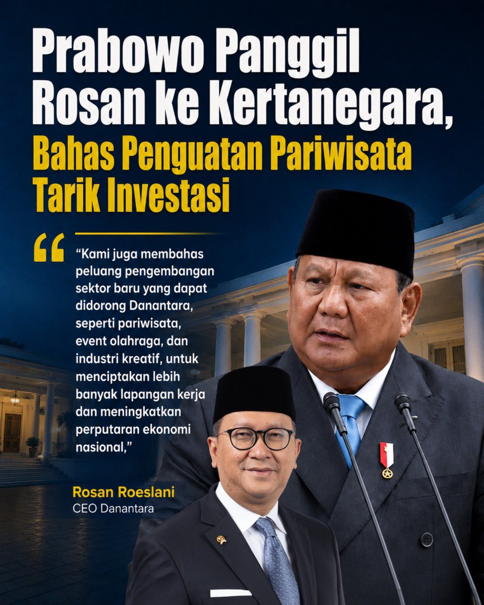 Nananatry1's tweet photo. rosan roeslani temui presiden prabowo dikertanegara untuk membahas peluang pengembangan sektor baru yang dapat didorong danantara. 
#TransformasiBUMN https://t.co/TMgbqs146A