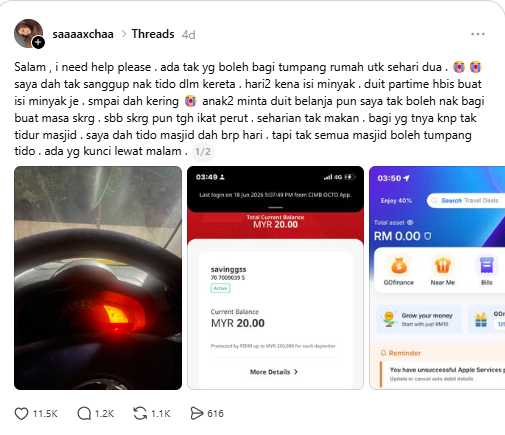 zakatselangor's tweet photo. Usaha mencari lewat malam 

Menerima info daripada warga maya menerusi aplikasi "threads", Skuad Saidina Umar (SSU) Zakat Selangor bertindas pantas cuba menghubungi wanita tersebut. 

Beliau mengakui telah keluar daripada rumah sewa akibat masalah kadar sewaan terlalu mahal dan mendakwa tidak dikembalikan bayaran deposit sewaan rumah sehingga beliau telah membuat laporan polis. 

Hasil perbualan, pihak SSU cuba mendapatkan lokasinya bermalam untuk pihak kami turun menyantuni serta berbincang apakah bantuan yang dapat kami hulurkan. 

Wanita tersebut memberikan lokasi dan telah maklum pada sekitar jam berapa akan berada di lokasi tersebut. 

Pihak SSU Zakat Selangor menunggu sehingga lebih 2 jam di lokasi tersebut, kemudian beliau maklumkan ada kecemasan kerana anak demam, pihak kami minta lokasi klinik dan beliau berikan. 

SSU terus bergerak ke lokasi, sampai di klinik hampir 1 jam kami menunggu, pihak klinik maklumkan tiada pesakit yang datang dalam tempoh waktu ini dan beliau gagal dihubungi. 

Sehinggalah jam 4 pagi pihak SSU menerima pesanan di aplikasi "whatsapp" menyatakan beliau ke hospital dan tidak dimaklumkan lokasi hospital. 

Sehingga kini, wanita ini tidak dapat dihubungi dan kami tidak tahu sejauh manakah kebenaran beritanya. Pihak kami berusaha santuni sebaiknya, namun tempoh masa yang sangat panjang membuatkan kes lain tergendala. 

Kepada warga maya, sekiranya menerima berita, jangan terus mudah mengecam, selidikilah, kami juga sentiasa berusaha memberikan santunan terbaik, namun jika sehingga menjejaskan tenaga dan masa petugas kami yang juga perlu menguruskan kes lain, ianya dilihat amat tidak wajar dan tidak bertanggungjawab. 

Sampaikan kepada kami info orang memerlukan, kami semak, siasat dan santuni sebaiknya. Skuad Saidina Umar (SSU) Zakat Selangor sentiasa ada buat anda. Insya-Allah. 

Kredit: ibnuhusain