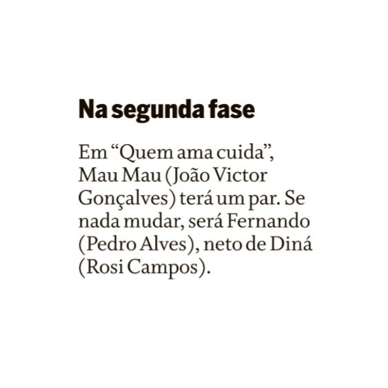 forumeplay's tweet photo. Mau Mau ganhará um par romântico na segunda fase de #QuemAmaCuida. Segundo informações de bastidores, o personagem vivido por João Victor Gonçalves deverá se envolver com Fernando, interpretado por Pedro Alves. O rapaz é neto de Diná, personagem de Rosi Campos, e a relação deve ganhar destaque nos próximos capítulos da novela. 

🗞 Coluna Play