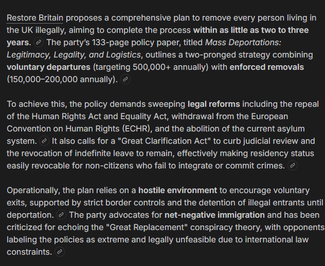 Autumn_Pirate's tweet photo. @CedricJRAubert @thedarkhorsepod Their policy is on their website.
https://t.co/LAxl5bxYuJ

Reform were against ALL illegals removed. That's why Lowe was pushed out. Farage said "It's impossible".

To summarize Restore policy: https://t.co/tXeLbwDdeA