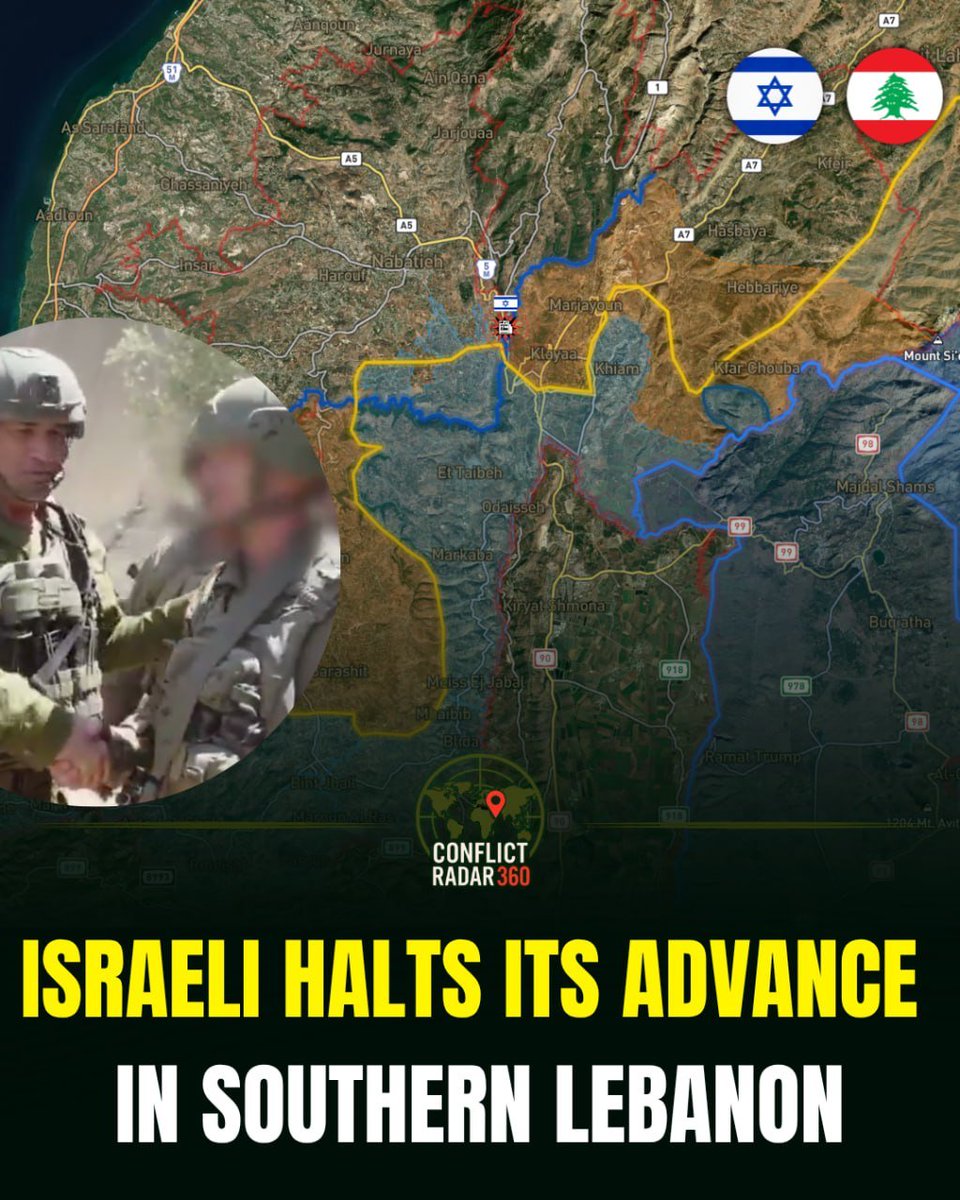ConfRadar360's tweet photo. 🇮🇱🇱🇧🔴Since the ceasefire entered into force, the Israeli army has stopped carrying out offensive strikes in southern Lebanon and is consolidating the positions already taken, with a maximum penetration of around 10 kilometers into Lebanese territory. https://t.co/yP2ppFO99p