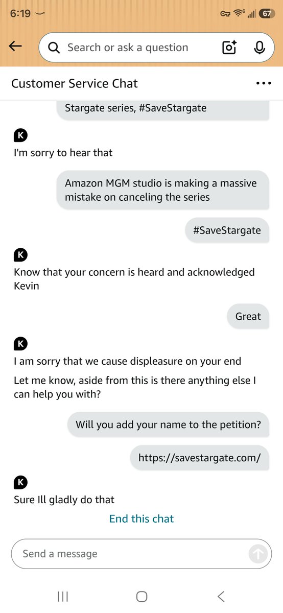 tsuminotora's tweet photo. Getting Amazon customer service to add their name to the petition #SaveStargate @MichaelShanks  @AmazonMGMStudio @PrimeVideo ! https://t.co/OBeipokSvQ