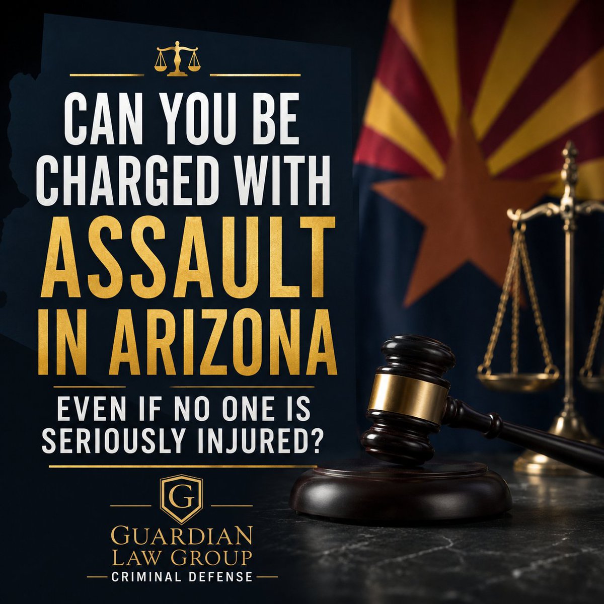 GuardianLawAZ's tweet photo. ❓ Can you be charged with assault even if no one is seriously injured?

✅ Yes.

Arizona misdemeanor assault charges can involve causing injury, creating fear of injury, or certain unwanted physical contact.

Learn more:
 https://t.co/zDDE3lJ11u
#GuardianLawGroup https://t.co/f2YElEqHfm