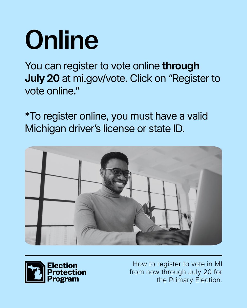 MorganMckinnie2's tweet photo. Here’s what you need to know to register to vote in Michigan…➡️ https://t.co/atZtWhwgf5 https://t.co/pJ68F3dJhe