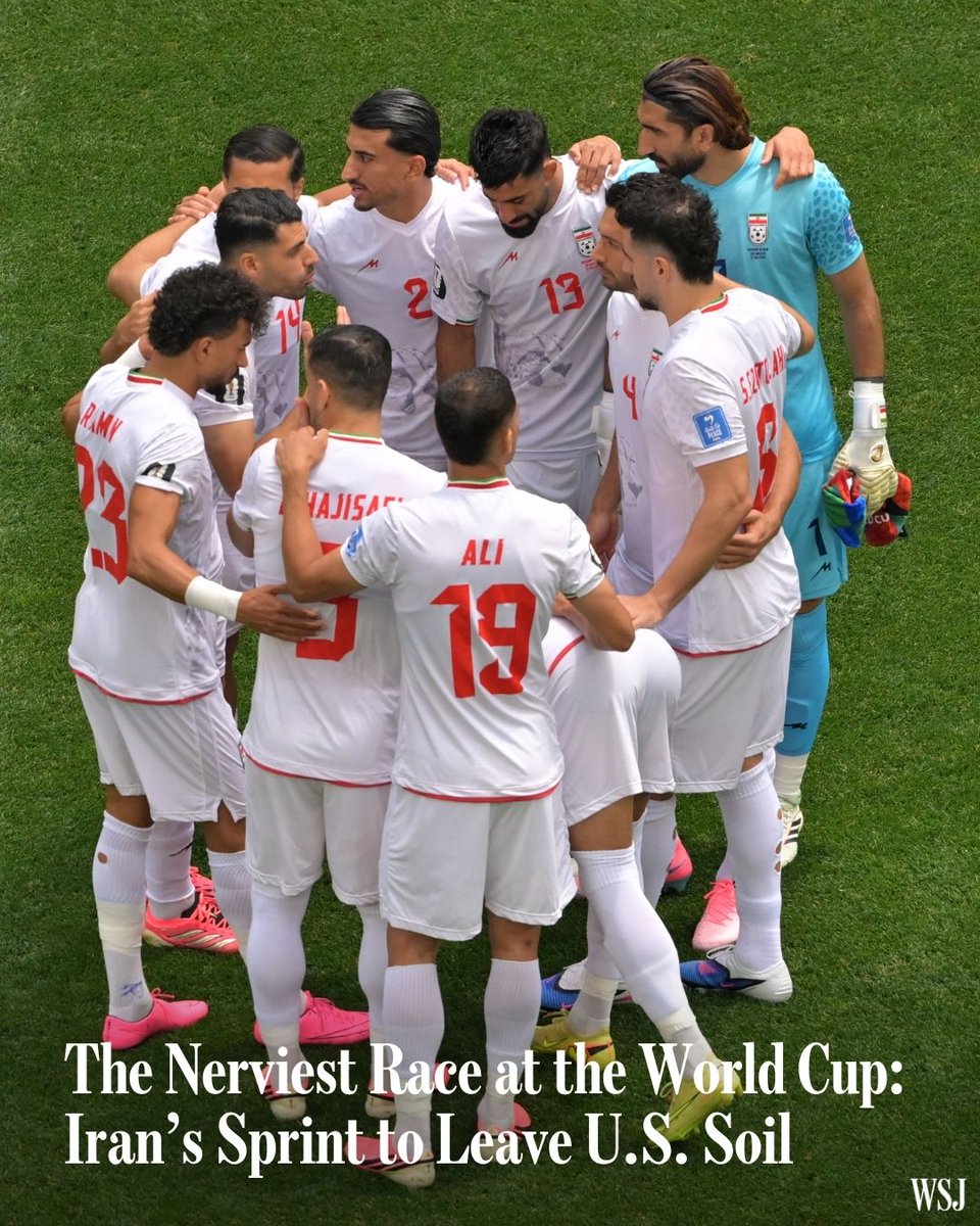 WSJ's tweet photo. Iran’s World Cup team is forbidden from spending the night in America following games.

The result is a tense scramble back to its base in Tijuana. ⚽️ https://t.co/eo244ficEW https://t.co/WjfnIkL4nb